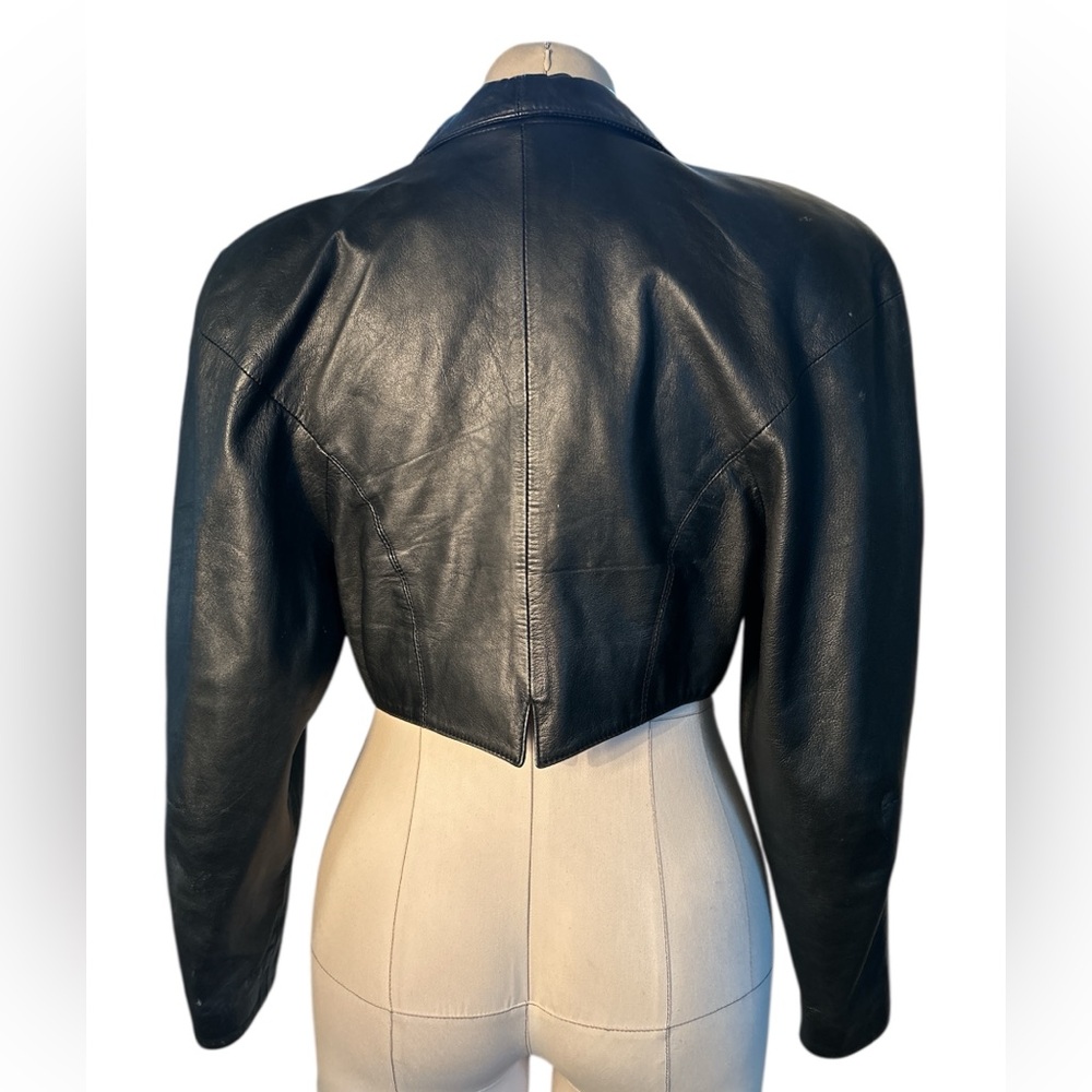 80’s Efrem leather fox fur bolero jacket - Picture 4 of 13
